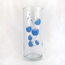 Load image into Gallery viewer, Fabulous set of six vintage Tom Collins drinking glasses, featuring blue cherries. Produced by O.R.E. in the United States. 1999. Perfect start or addition to your barware collection...cheers!  In excellent condition, free from chips/wear.  Measures 2 1/4 x 5 7/8 inches  Capacity 12 ounces
