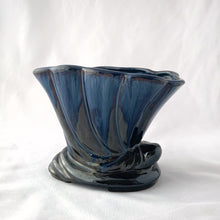 Load image into Gallery viewer, This adorable cornucopia horn planter has a beautifully sculpted shape with a scalloped edge. The cobalt blue drip glaze is gorgeous and will be the perfect addition to your vintage or modern home decor!  In excellent condition. No chips or cracks. Unmarked.  Size: 6-1/2&quot; x 4-1/2&quot; x 4-5/8&quot;
