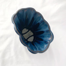 Load image into Gallery viewer, This adorable cornucopia horn planter has a beautifully sculpted shape with a scalloped edge. The cobalt blue drip glaze is gorgeous and will be the perfect addition to your vintage or modern home decor!  In excellent condition. No chips or cracks. Unmarked.  Size: 6-1/2&quot; x 4-1/2&quot; x 4-5/8&quot;
