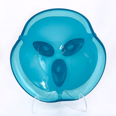 Lovely hand blown art glass footed dish with a blue opaline on clear blue footed dish. Produced by J.I.C.O. Murano Italy. Circa 1960.  In excellent condition, free from chips or cracks.  Measures 7-3/4