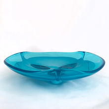 Load image into Gallery viewer, Lovely hand blown art glass footed dish with a blue opaline on clear blue footed dish. Produced by J.I.C.O. Murano Italy. Circa 1960.  In excellent condition, free from chips or cracks.  Measures 7-3/4&quot; x 1-3/4&quot;

