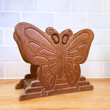 Load image into Gallery viewer, Lovely vintage boho style carved wood butterfly napkin holder. Made in Japan.  In excellent condition.  Measures 6 x 2 1/2 x 5 inches
