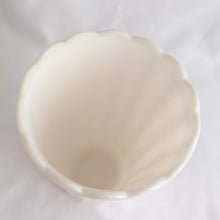 Load image into Gallery viewer, This classic vintage milk glass grecian-style large vase has a ultra feminine fluted shaped which would be perfect for a beautiful floral display.  Made by the Continental Can Company, USA, circa 1960s. It&#39;s simple and elegant shape suits any decor style. Makes a great centrepiece for a wedding or special occasion floral arrangement.  In excellent condition, no chips or cracks.  Measures 4 1/2 x 8 1/2 inches
