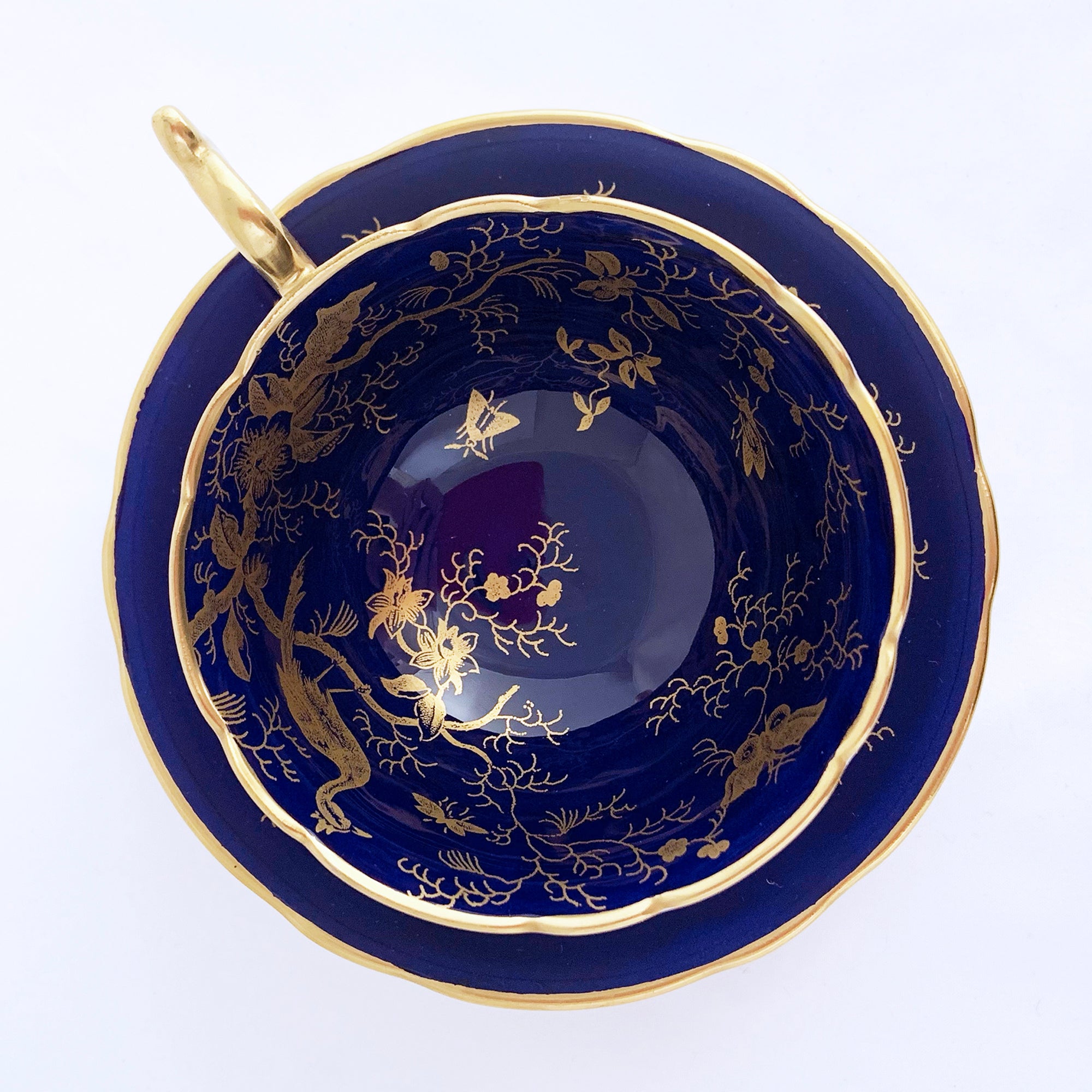 Vintage Cobalt Blue Cairo Bone China Teacup Saucer Coalport