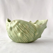 Load image into Gallery viewer, Vintage Celadon blue green glazed ceramic pottery seashell planter. Produced by UFC, Canada, circa 1970s. The perfect colour and shape for coastal decor. May be used for small houseplants, succulents or as decor piece.  In excellent condition, free from chips/cracks/repairs.   Measures 7 x 4 5/8 x 4 inches

