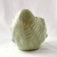Load image into Gallery viewer, Vintage Celadon blue green glazed ceramic pottery seashell planter. Produced by UFC, Canada, circa 1970s. The perfect colour and shape for coastal decor. May be used for small houseplants, succulents or as decor piece.  In excellent condition, free from chips/cracks/repairs.   Measures 7 x 4 5/8 x 4 inches
