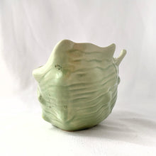 Load image into Gallery viewer, Vintage Celadon blue green glazed ceramic pottery seashell planter. Produced by UFC, Canada, circa 1970s. The perfect colour and shape for coastal decor. May be used for small houseplants, succulents or as decor piece.  In excellent condition, free from cracks/repairs. Minor chip on the rim.  Measures 7 x 4 5/8 x 4 inches
