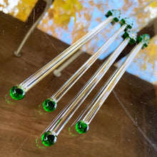 Load image into Gallery viewer, Beautiful red and white hand blown glass candy cane cocktail swizzle sticks. Perfect to brighten your holiday drinks!  In excellent condition, free from chips/cracks.  Measures approximately 8-1/2&quot; 
