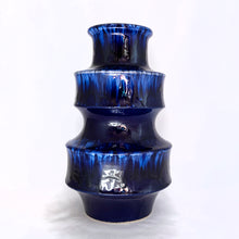 Load image into Gallery viewer, Vintage cobalt blue Pagoda shaped pottery vase, shape 267-25. Produced by Scheurich Keramik, West Germany, circa 1960s. This vase has a distinctive Asian style and would be a perfect addition to both modern and vintage decor. Could also be converted to a lamp base.  Measures 5&quot; x 9-1/2&quot;
