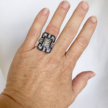 Load image into Gallery viewer, Vintage Style Art Deco Cocktail Ring Set with Cubic Zirconia and Faux Blue Sapphires
