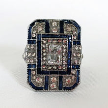 Load image into Gallery viewer, Vintage Style Art Deco Cocktail Ring Set with Cubic Zirconia and Faux Blue Sapphires
