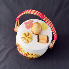 Load image into Gallery viewer, Vintage Mid Century Ceramic Handled Cookie Biscuit Barrel Jar Embossed Colourful Cookies kitsch Japan Treats Candy Brownie Baked Goods Baking Food Storage Home Decor Boho Bohemian Shabby Chic Cottage Farmhouse Victorian Mid-Century Modern Industrial Retro Flea Market Style Unique Sustainable Gift Antique Prop GTA Eds Mercantile Hamilton Toronto Canada shop store community seller reseller vendor
