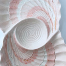 Load image into Gallery viewer, RARE! Vintage Pink and White &quot;Coquille&quot; Seashell Three Part Chip Dip Ceramic Platter, Fitz and Floyd, Japan
