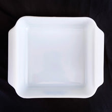 Load image into Gallery viewer, Fabulous find, in this vintage &quot;Blue Cornflower&quot; 435 white milk glass square baking dish. Produced by Anchor Hocking, circa 1970s.  In excellent condition, free from chips/cracks.  Measures 8-5/8&quot; x 8-5/8&quot; x 2-1/4&quot; 
