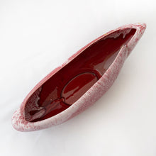 Load image into Gallery viewer, Super funky vintage drip glaze pointed oval-shaped ceramic planter. Love the shape and the glaze is amazing!!! It reminds us of a cresting wave. Marked &#39;USA&#39; on the side of the foot.  In mint condition, no chips or cracks and doesn&#39;t look like it was ever used.   Measures 11 1/2 x 4 1/4 x 4 3/4 inches
