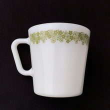 Load image into Gallery viewer, Vintage Pyrex milk glass mug in the &quot;Spring Blossoms&quot; pattern in green.  In excellent condition, no chips, cracks.  Measures 3 1/2 inches   
