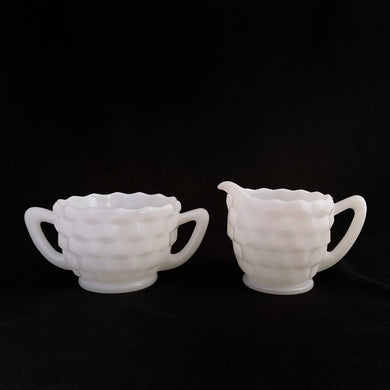 Classic milk glass creamer and sugar in the 