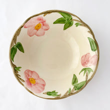 Load image into Gallery viewer, Sweet vintage &quot;Desert Rose&quot; coupe cereal bowl with pink roses, green leaves and brown branches around the rim. Produced by Franciscan, England, between 1985 - 2003. Stamped maker&#39;s mark.  In excellent vintage condition, free from chips/cracks/repairs.  Measures 5-7/8&quot; x 1-1/2&quot;
