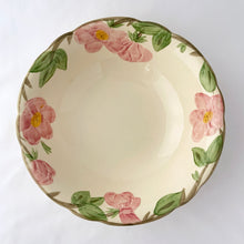 Load image into Gallery viewer, Sweet vintage hand painted &quot;Desert Rose&quot; serving bowl hand painted with pink roses, green leaves and brown branches around the rim of the edge. Produced by Franciscan, England, between 1985 - 2000 with stamped maker&#39;s marks.  In excellent vintage condition, free from chips/cracks/repairs.  Measures 8-5/8&quot; x 2-3/8&quot;
