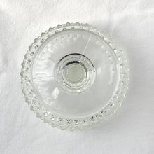 Load image into Gallery viewer, Vintage Clear Diamond Point Glass Compote Indiana Glass Luminous Sparkly Candy Nuts Catchall Vanity Dresser Cotton Balls Bath Bomb Glassware Tableware Home Decor Boho Bohemian Shabby Chic Cottage Farmhouse Victorian Mid-Century Modern Industrial Retro Flea Market Style Unique Sustainable Gift Antique Prop GTA Hamilton Toronto Canada shop store community seller reseller vendor
