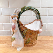 Load image into Gallery viewer, Ceramic Lustreware Easter Bunny Basket White Woven Abbott China Holiday Special Occassion Decoration Rabbit Home Decor Boho Bohemian Shabby Chic Cottage Farmhouse Victorian Mid-Century Modern Industrial Retro Flea Market Style Unique Sustainable Gift Antique Prop GTA Hamilton Toronto Canada shop store community seller reseller vendor Planter Houseplant
