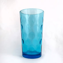 Load image into Gallery viewer, Vintage &quot;Eldorado&quot; pattern ten ounce flat tumbler glass in electric blue. Also knows as the optic dot pattern. Produced by Hazel-Atlas Glass, circa 1968. Classic drinking glasses from the 60s in a gorgeous colour!  Measures 2 7/8 x 5 1/8 inches  Capacity 10 ounces
