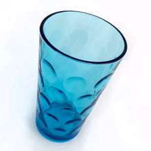 Load image into Gallery viewer, Vintage &quot;Eldorado&quot; pattern ten ounce flat tumbler glass in electric blue. Also knows as the optic dot pattern. Produced by Hazel-Atlas Glass, circa 1968. Classic drinking glasses from the 60s in a gorgeous colour!  Measures 2 7/8 x 5 1/8 inches  Capacity 10 ounces
