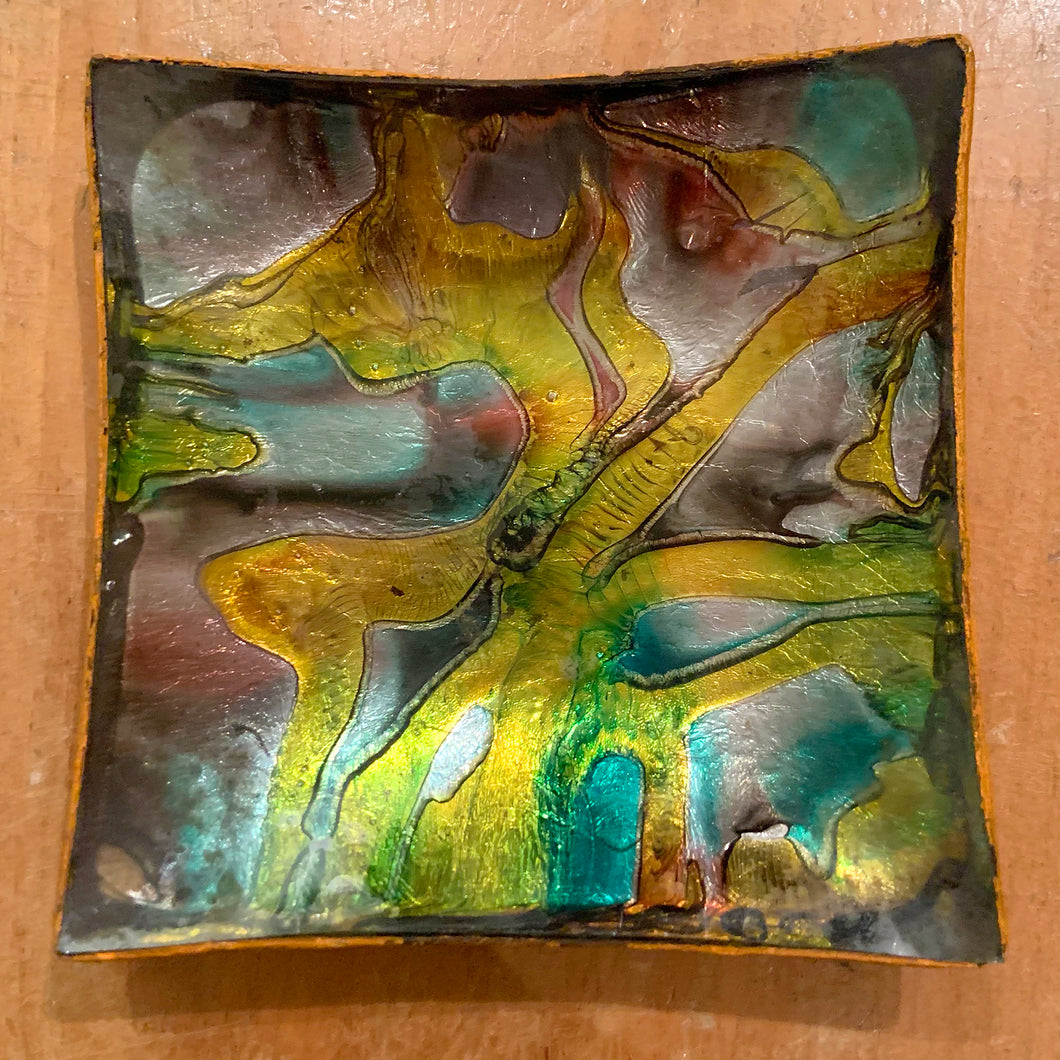 Vintage Mid-Century Seetusee Colourful Square Glass Dish by Mayfair, Canada