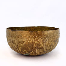 Load image into Gallery viewer, Vintage Hammered and Etched Brass Bowls w/ Elephants and Palm Trees, India
