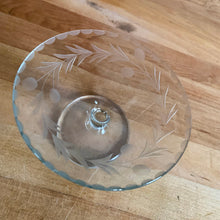 Load image into Gallery viewer, Vintage Etched Glass Pedestal Candy Dish Home Decor Boho Bohemian Shabby Chic Cottage Farmhouse Victorian Mid-Century Modern Industrial Retro Flea Market Style Unique Sustainable Gift Antique Prop GTA Eds Mercantile Hamilton Toronto Canada shop store community seller reseller vendor Tableware Glassware Trinket Mints Catchall Keys
