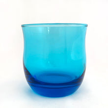 Load image into Gallery viewer, Vintage &quot;Flair&quot; old fashioned glass tumbler in striking laser blue....that&#39;s some stunning mid-century style! Produced by Anchor Hocking, circa 1970.  Measures 3 x 3 1/8 inches
