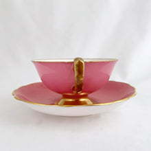 Load image into Gallery viewer, Vintage colourful floral bouquet, pink exterior with gold trim bone china teacup and saucer, Hammersley &amp; Co., England, between 1932 to 1970.  In good condition, free from chips, cracks and repairs. Minor wear.  Teacup measures 4&quot; x 2-1/8&quot;  | Saucer measures 5-5/8&quot;
