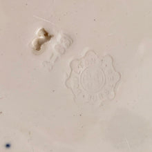 Load image into Gallery viewer, Classic flo blue and white ironstone platter. A gorgeous piece of transferware produced by Doulton in Burslem England, circa 1930s. This large serving platter will be the star of family meal, displays well in a china cabinet or could be used as wall art.  In good vintage condition, minor chip to the edge, but it may be a manufacturer&#39;s defect. Flat bottom has normal wear. Marked.  Measures 15 3/8 x 12 1/2 inches
