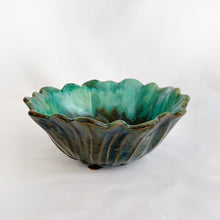 Load image into Gallery viewer, Vintage green drip glazed redware pottery bowl with a similar look to the Indiana Glass Company&#39;s &quot;Lily Pons Sunflower&quot; pattern. Unmarked. Distinctly Canadian redware. A beautifully bowl to enhance your home&#39;s decor.  Excellent condition, no chips or cracks.  Measures 7 x 3 inches
