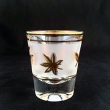Load image into Gallery viewer, Vintage Pair of Golden Foliage Shot Glasses Libbey Company Tableware Glassware Home Decor Boho Bohemian Shabby Chic Cottage Farmhouse Victorian Mid-Century Modern Industrial Retro Flea Market Style Unique Sustainable Gift Antique Prop GTA Eds Mercantile Hamilton Freelton Toronto Canada shop store community seller reseller vendor Collector Collection Collectible Bar Barware Cart Mad Men Cocktail Happy Hour Party Gold Frosted Game Entertain Shooter Shots Liquor Liqueur 1950s 1960s
