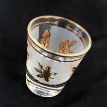 Load image into Gallery viewer, Vintage Pair of Golden Foliage Shot Glasses Libbey Company Tableware Glassware Home Decor Boho Bohemian Shabby Chic Cottage Farmhouse Victorian Mid-Century Modern Industrial Retro Flea Market Style Unique Sustainable Gift Antique Prop GTA Eds Mercantile Hamilton Freelton Toronto Canada shop store community seller reseller vendor Collector Collection Collectible Bar Barware Cart Mad Men Cocktail Happy Hour Party Gold Frosted Game Entertain Shooter Shots Liquor Liqueur 1950s 1960s
