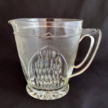 Load image into Gallery viewer, Vintage Glass Pitcher Jug with Gothic Design Juice Water Beverage Beer Window Arches Pressed Tableware Drink Flea Market Style Shabby Chic Farmhouse home decor Freelton Hamilton Antique Mall Toronto Canada
