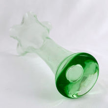 Load image into Gallery viewer, A pretty vintage hand blown green depression glass vase with a ruffled edge. Perfect for a bouquet of fresh posies!  In excellent condition, free from chips or cracks.  Measures 3-3/8&quot; x 7&quot;
