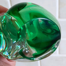 Load image into Gallery viewer, A gracefully sculpted green and clear vintage art glass dove bird figurine with nicely polished bottom. Produced by Rubelli V. A. Murano in Italy.  In excellent condition, free from chips/cracks.  This bird stands 2-1/4&quot; wide x 3-1/4&quot; deep x 6&quot; tall.
