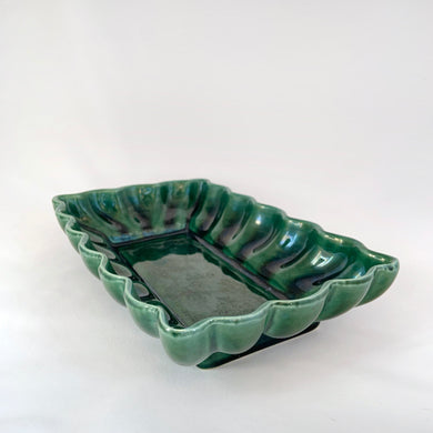 Vintage Forest Green Glazed Pottery Scalloped Rectangular Planter Houseplant Succulent Plant Container Ceramic Tableware Glassware Home Decor Boho Bohemian Shabby Chic Cottage Farmhouse Victorian Mid-Century Modern Industrial Retro Flea Market Style Unique Sustainable Gift Antique Prop GTA Eds Mercantile Hamilton Freelton Toronto Canada shop store community seller reseller vendor