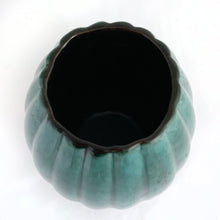 Load image into Gallery viewer, A gorgeous art pottery vase with an ovoid shape, scalloped detail finished in green drip glaze. Produced by Evangeline Pottery Canada.  In excellent condition, no chips or cracks. Maker&#39;s marks present on the bottom  Size: 5&quot; x 8&quot;
