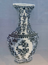 Load image into Gallery viewer, From a distance, one would think this blue and white Ming vase is a painting, however, it&#39;s actually a stunning silk embroidery on fine Chinese silk. It&#39;s an absolute masterpiece!  In excellent condition.  Image measures 7 1/2 x 11 1/4, frame measures 13 1/8 x 17 inches

