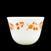 Load image into Gallery viewer, Vintage Pyrex white milk glass handled cup in the &quot;Harvest Home&quot; pattern. A pretty cup with brown, orange and yellow wheat sheaves and flowers and berrries. Microwave safe. Produced by Corning USA, circa 1980.  In excellent condition, free from chips/cracks/wear.  Cup measures 3-3/4 x 2-3/4 inches  Capacity 10 ounces
