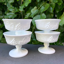 Load image into Gallery viewer, Vintage &quot;Harvest&quot; Grapevine Milk Glass Champagne/Tall Sherbet Dishes w/ Underplate, Set of Six, Indiana (Colony) Glass
