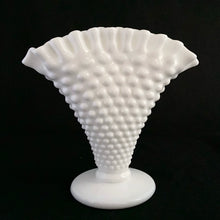 Load image into Gallery viewer, Vintage white milk glass is the epitome of simple elegance! This pretty piece is a handled nut dish in the &quot;Hobnail&quot; pattern. Produced by Fenton, post 1970. Marked on the bottom.  In excellent condition, free from chips or cracks.  Measures 6-3/4&quot; x 3-1/2&quot; x 2-1/2&quot;
