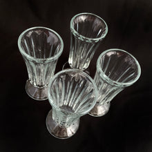 Load image into Gallery viewer, Vintage set of 4 ice cream parlour glasses with fluted body and pedestal foot. Maker unknown.  In excellent condition, free from chips/cracks.  Measures 2-3/8&quot; x 5-3/8&quot;
