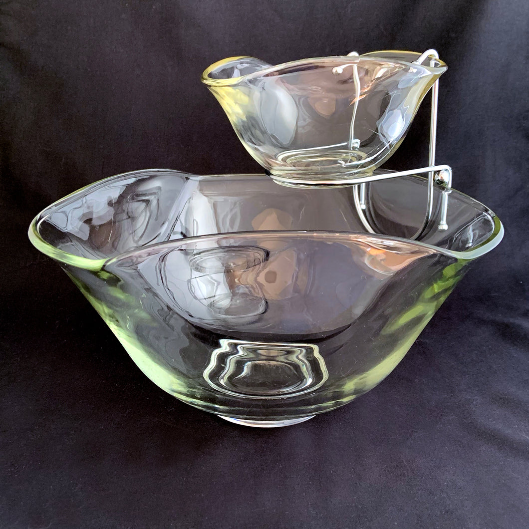 Vintage Indiana Glass Company Clear Glass Dip Bowl Triangular Shape Retro Mid Century Entertaining Munchies Snacks Serving Tableware Glassware Party Sports on TV Rec Room 50s 60s 70s Serving Bowl Hamilton Antique Mall Toronto Canada