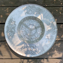 Load image into Gallery viewer, Serve your guests well with this awesome vintage Lazy Susan serving tray with rose details and a Buttons &amp; Stars pattern divided relish dish! The large, light weight, aluminium tray rotates freely for ease of serving guests. The pedestal is nicely crafted. Perfect for any occasion!  In great vintage condition with minor wear. Glass is mint.  Measures 14 1/2 x 3 3/4 inches

