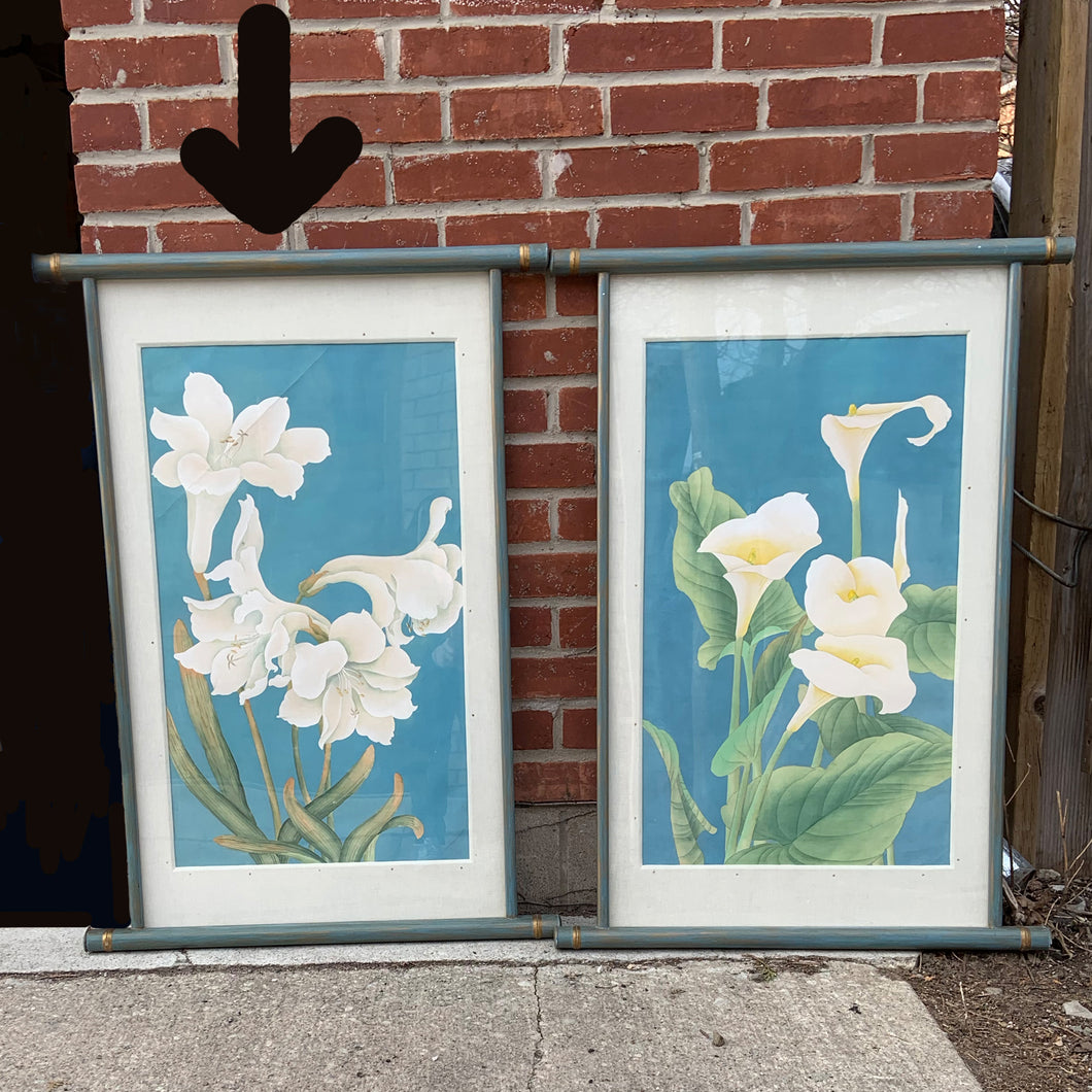 Vintage Still Life Print of White Lilies in Bamboo-Style Solid Wood Frame