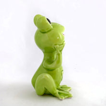 Load image into Gallery viewer, Adorable vintage mid-century ceramic figurine of a smiling and seated lime green frog. Produced by Noritake of Japan for Gift Craft Toronto, circa 1970s. A great decor piece...it&#39;s just such a happy and fun piece!  In excellent  condition free from chips/cracks/repairs.  Measures 3 1/2 inches tall

